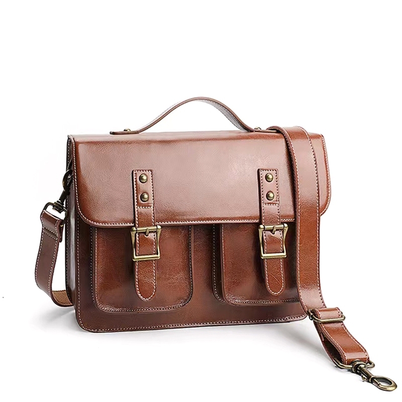 Brown Retro Message Bags Pocket Convertible Backpack  With Leather Strap