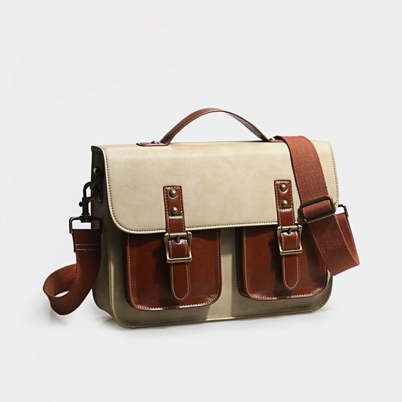 Brown Retro Message Bags Pocket Convertible Backpack  With Leather Strap