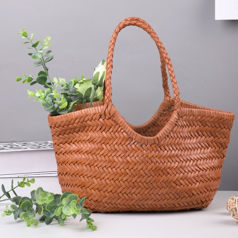 Brown Summer Woven Leather Purse Oversized Tote Bags