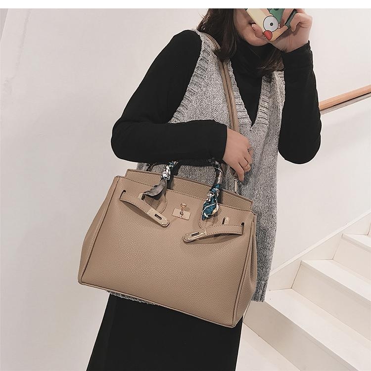 Brown Vegan Leather Handbags Scarves Double Top Handle Satchel Bag