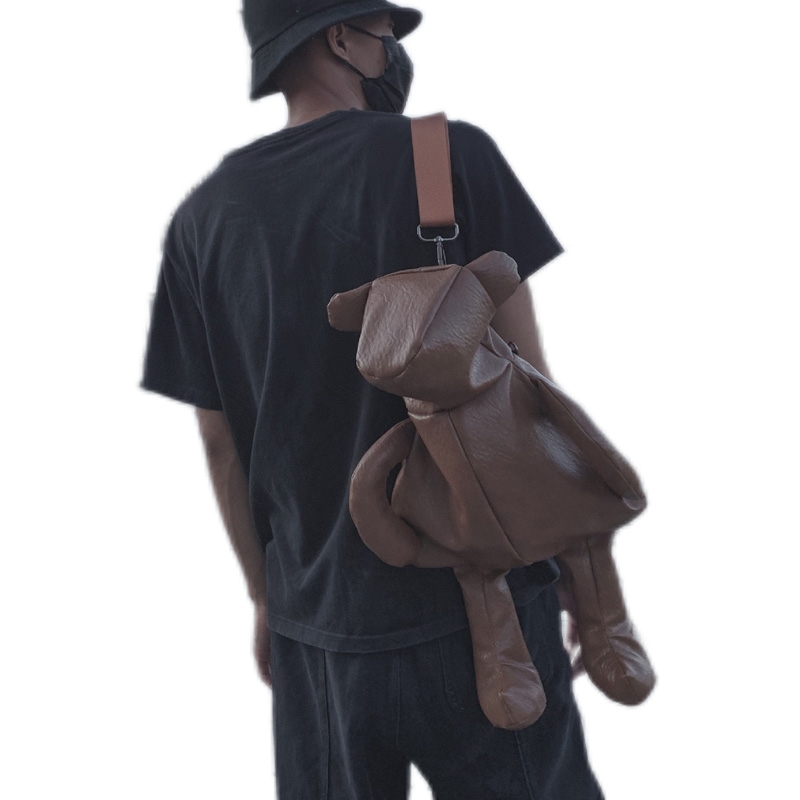 Brown Vegan Leather Large Bear School Unique Backpack Handbags