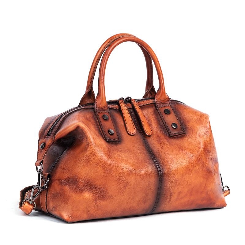 Coffee Genuine Leather Vintage Large Handbag Travel Crossbody Purse 