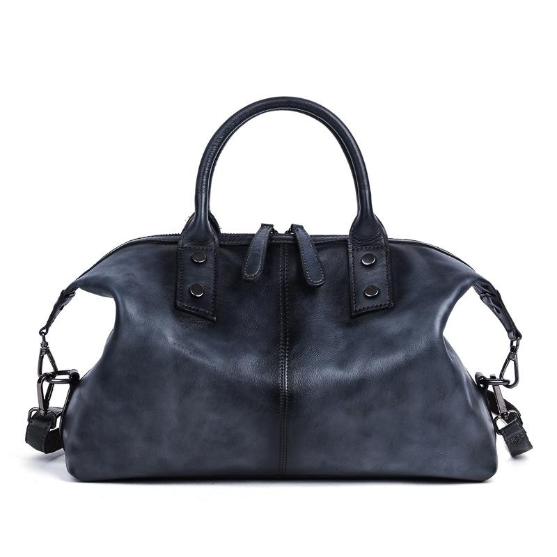 Black Genuine Leather Vintage Large Handbag Travel Crossbody Purse 