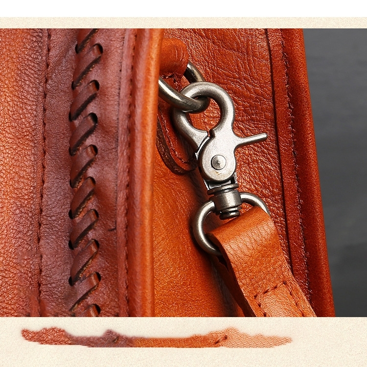 Brown Weaving Details Leather Square Shoulder Business Bag