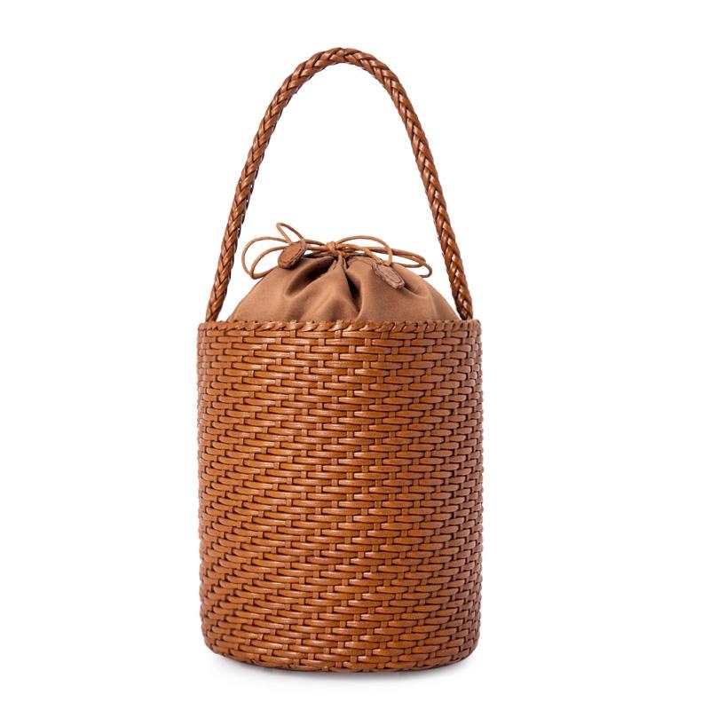 Brown Woven Leather Bucket Bag Summer Handbags