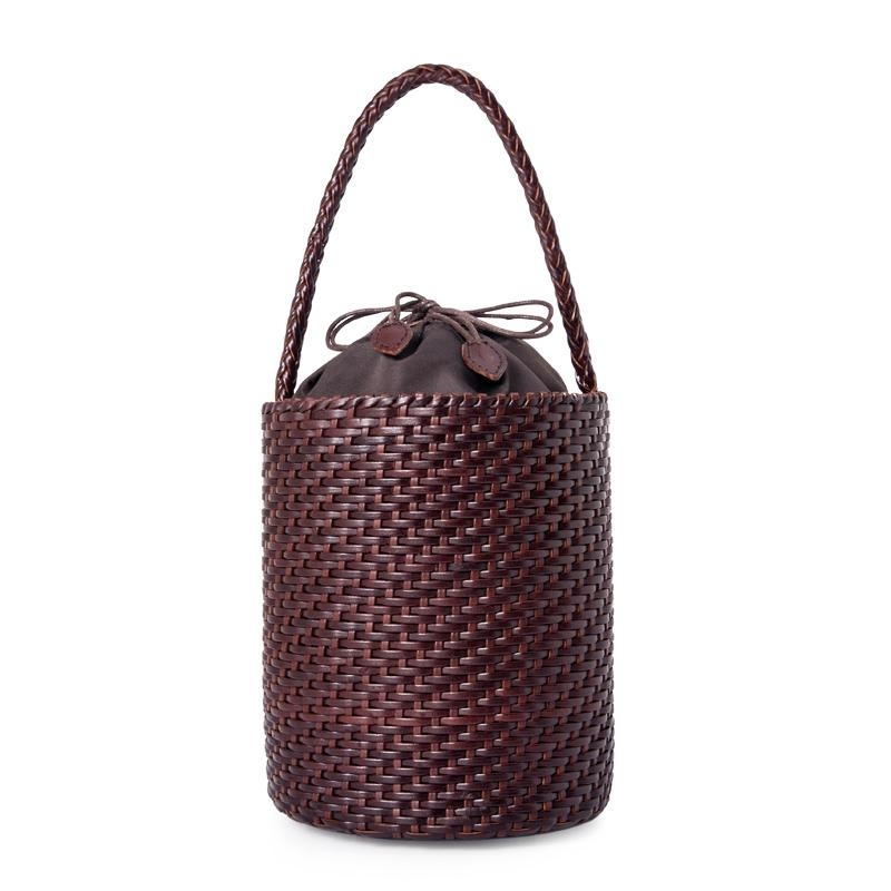 Brown Woven Leather Bucket Bag Summer Handbags