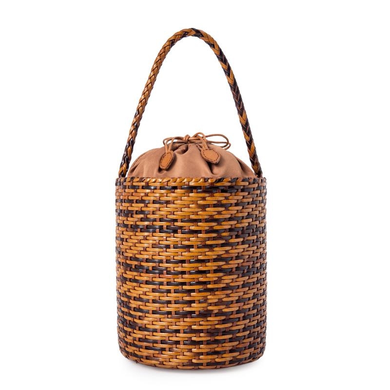 Coffee Woven Leather Bucket Bag Summer Handbags