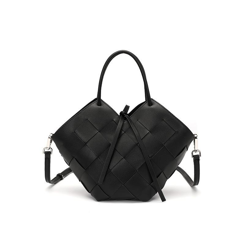 Black Woven Leather Heart Shape Crossbody Bag Top Handle Handbag