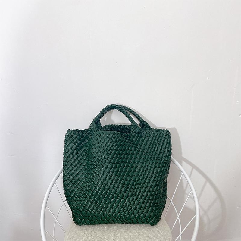 Dark Green Woven Vegan Leather Shopper Bag Large Handbag Soft Purse for Work