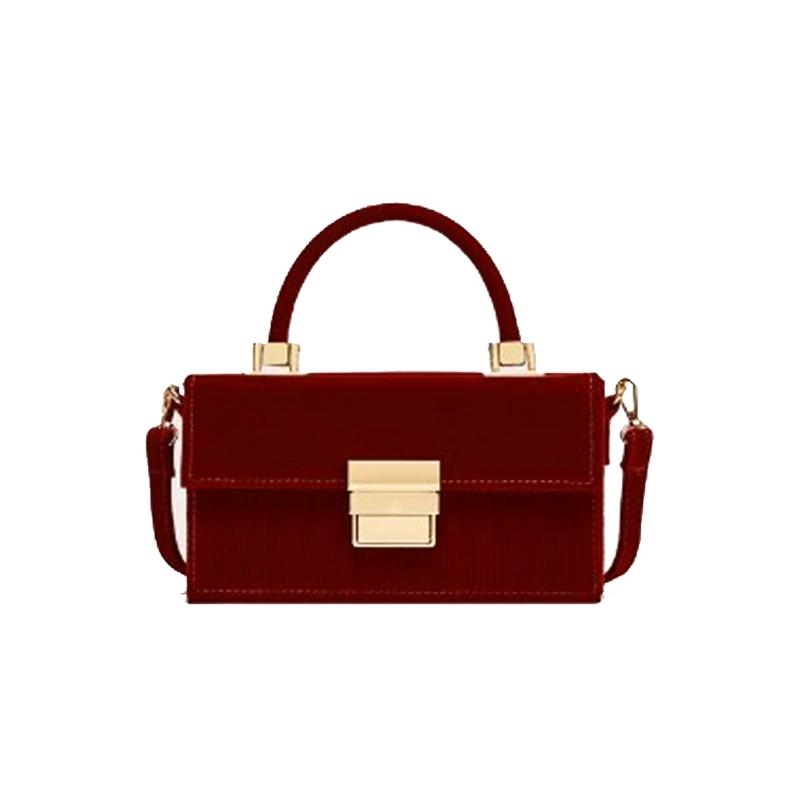 Burgundy Corduroy Retro Flap Box Handbags | Baginning