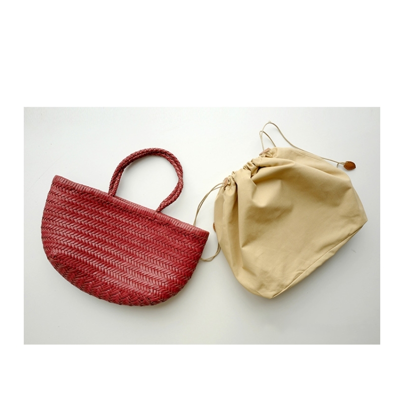 Burgundy Cow Leather Woven Tote Handbags
