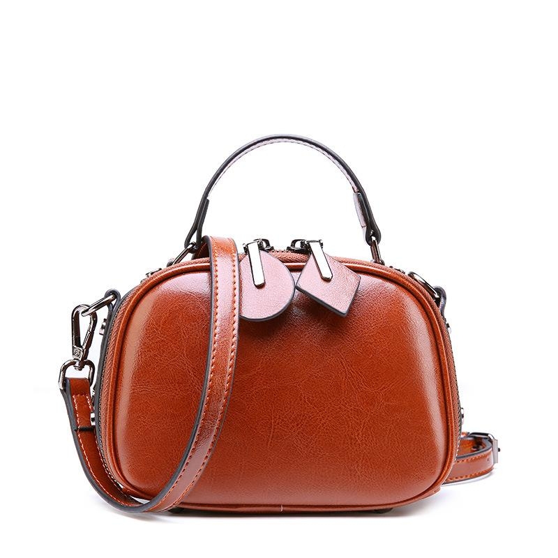 Burgundy Genuine Leather Cube Handbags Zipper Crossbody Vintage Purses