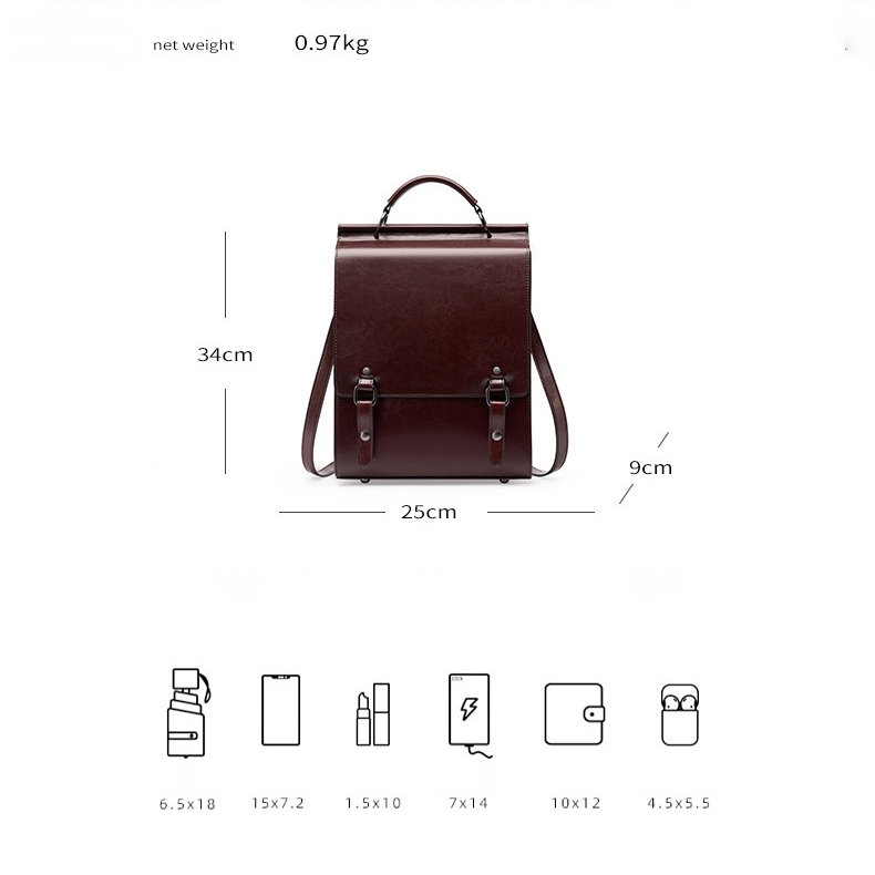 Brown Leather Flap Vintage School Backpacks Mini Backpack