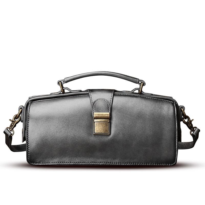 Grey Retro Doctor Bag Leather Handbags