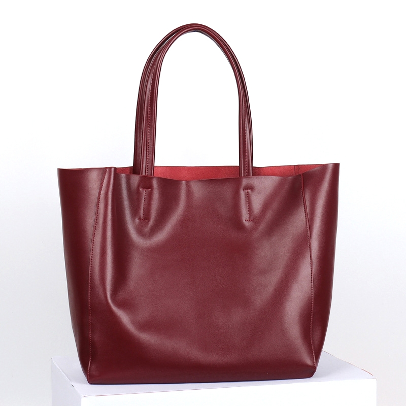 Burgundy Soft Daily Leather Tote Bags | Baginning
