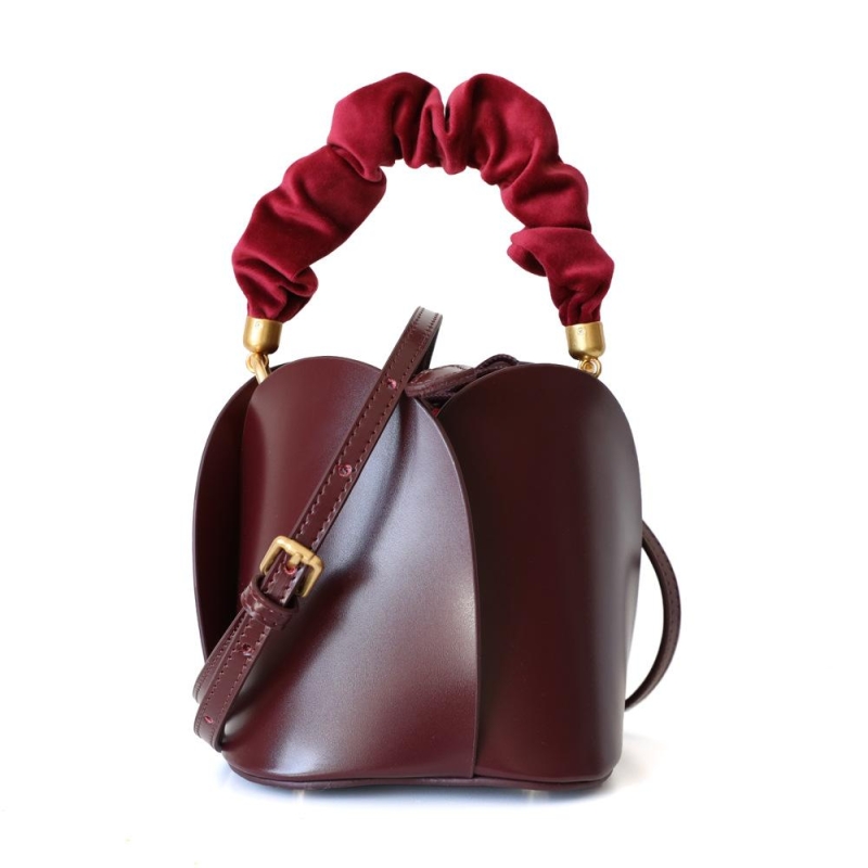 Black Colour Flower Shape Leather Bucket Handbags