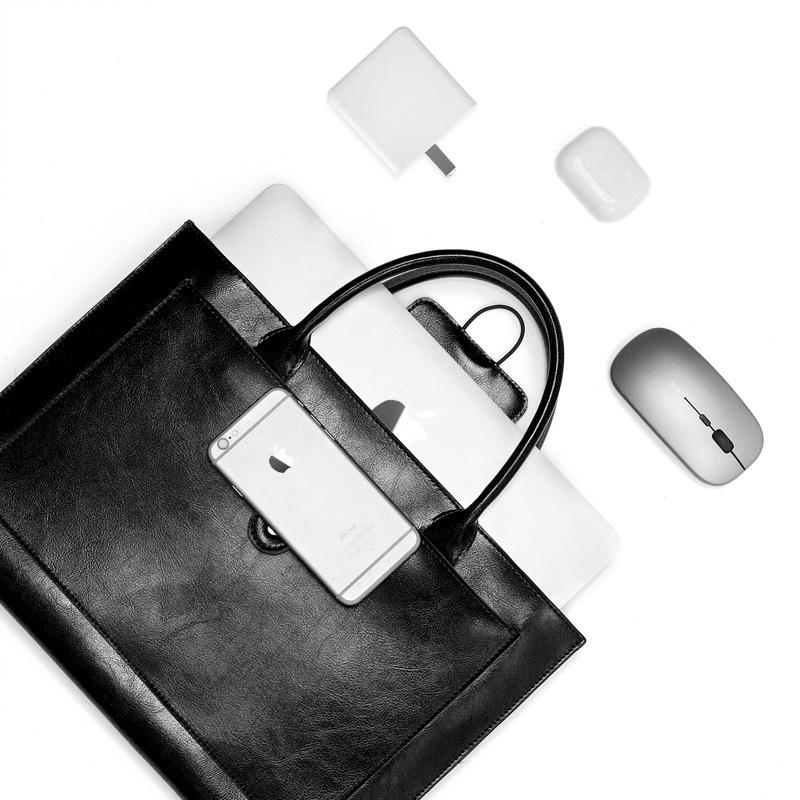 Black Leather Handbag Laptop Bag A4 Briefcase Flap Bags for Work