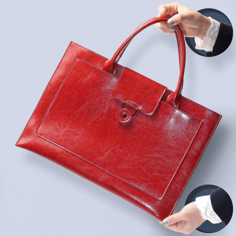 Black Leather Handbag Laptop Bag A4 Briefcase Flap Bags for Work