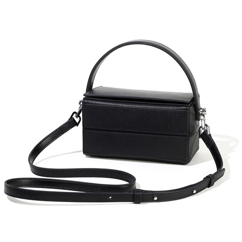 Black Top Handle Leather Satchel Bag Crossbody Purse With Magnetic Button