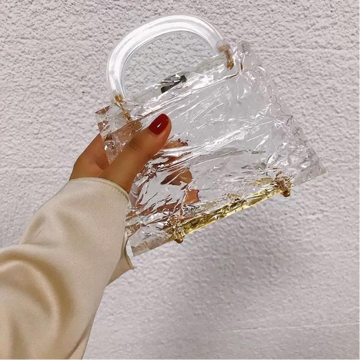 Clear Crushed Ice Acrylic Top Handle Box Clutch Bag Handbags | Baginning