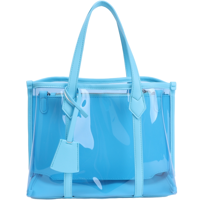 Blue Clear Jelly Tote Bag Zip Transparent Large Tote Purse for
