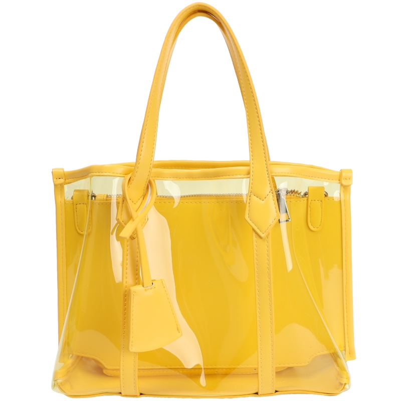 Yellow Clear Jelly Tote Bag Zip Transparent Large Tote Purse for Beach
