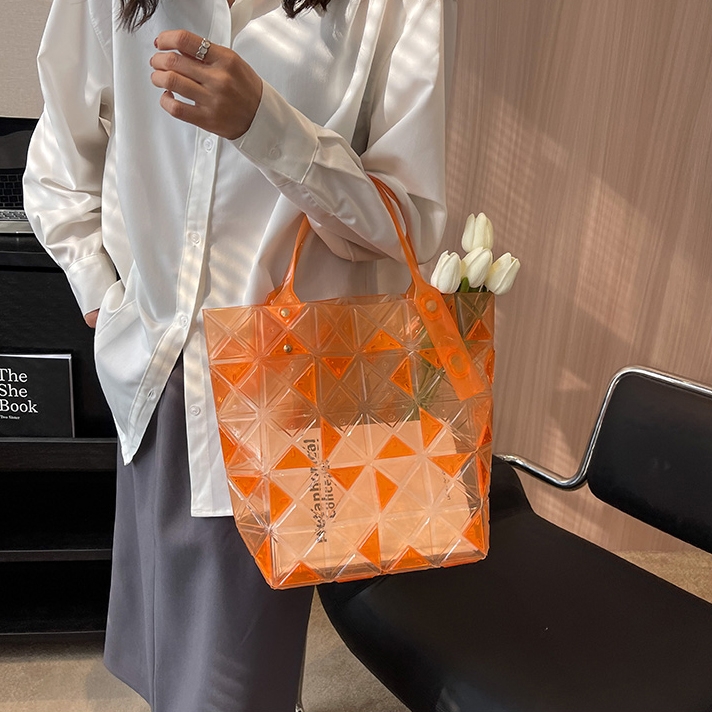 Orange Clear Tote Bags Flower Wide Strap Transparent 2-in-1 Shopper Bag