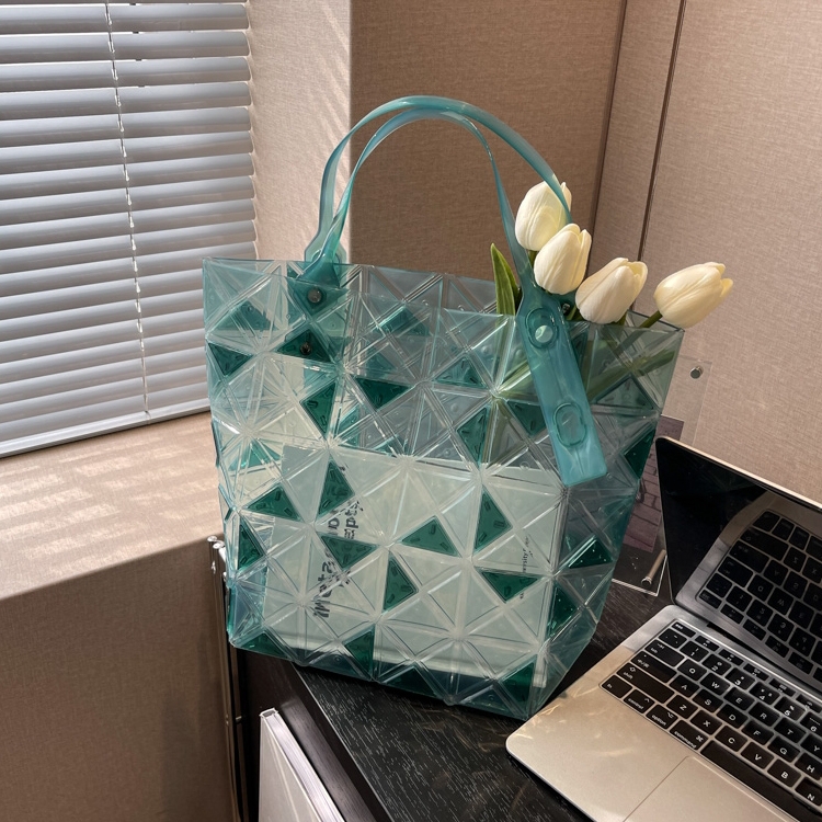 Cyan Green Clear Quilted Jelly Bag Top Handle Transparent Tote Shopper Bag