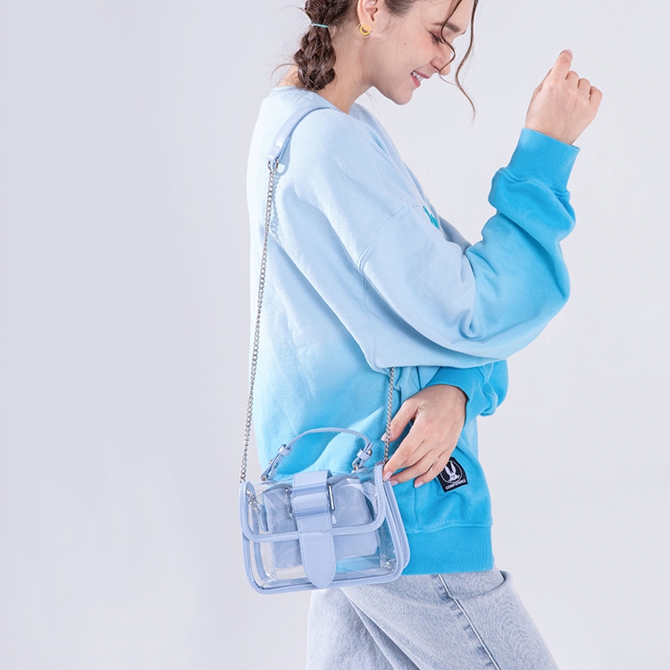 Blue Clear Satchel Bag Inside Pouch Crossbody Chain PVC Handbag