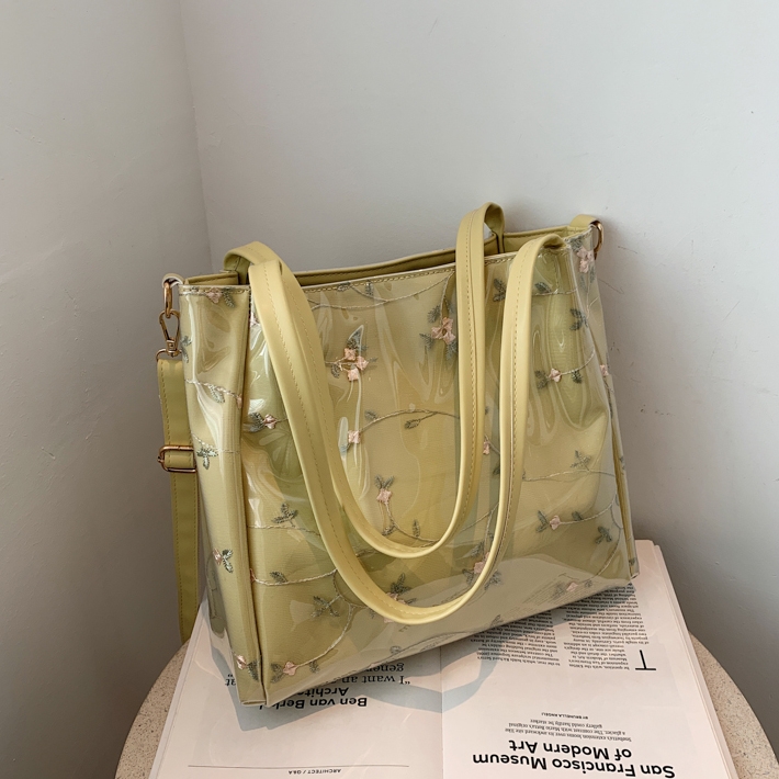 Beige Clear Tote Bag Flower Printed Crossbody Tote with Removable Strap