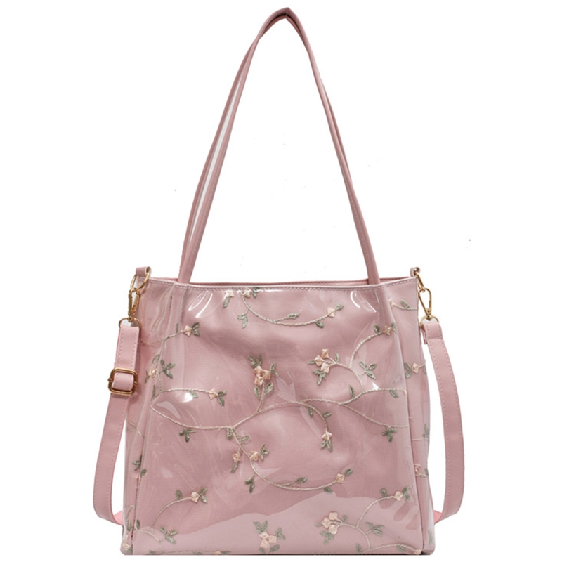 Clear Crossbody Bag w/ Floral Strap