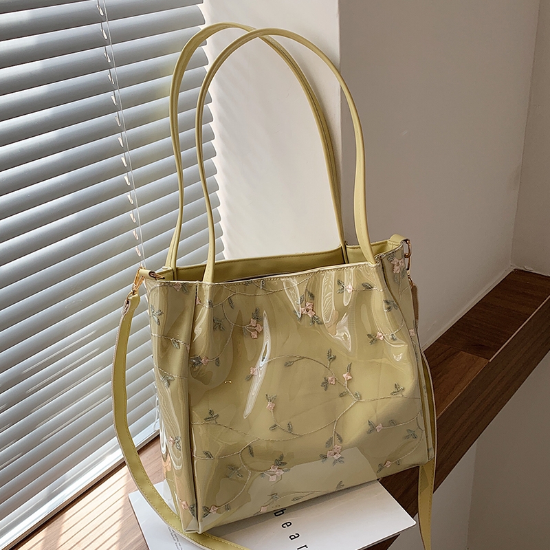 Green Clear Tote Bag Flower Printed Crossbody Tote with Removable Strap