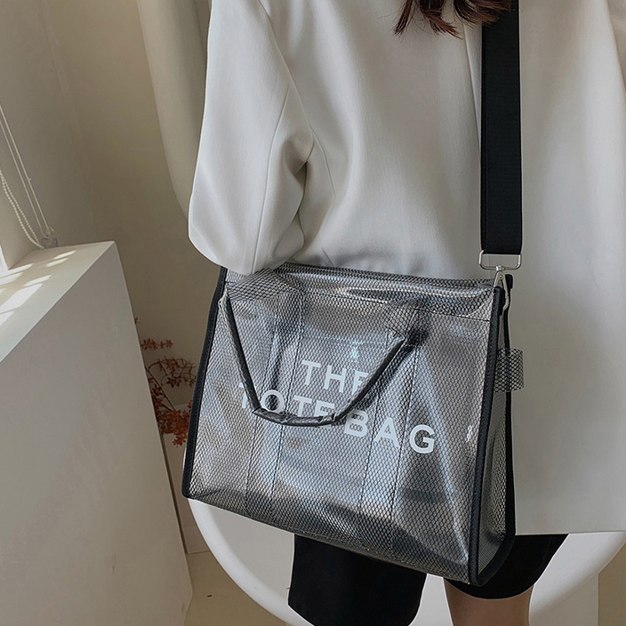 Black Clear Tote Bag Large Tote Handbags with Removable Wide Strap ...