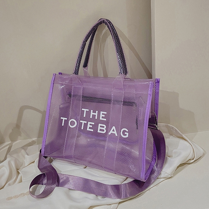 Purple Quilted Jelly Bag Top Handle Transparent Tote Shopper Bag
