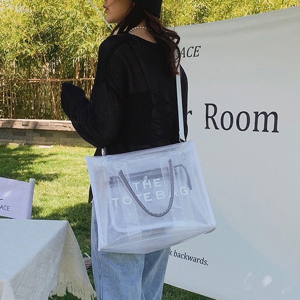White Clear Tote Bag Large Tote Handbags with Removable Wide Strap