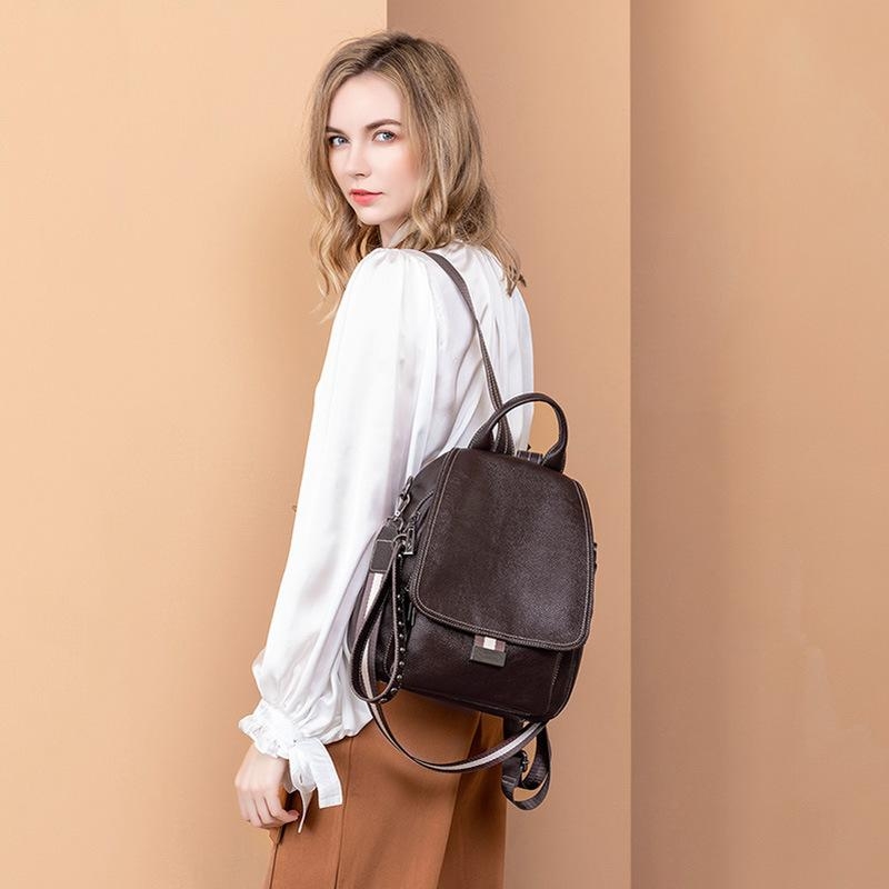Black Brown Flap Backpack Handbags Shoulder Convertible Backpacks
