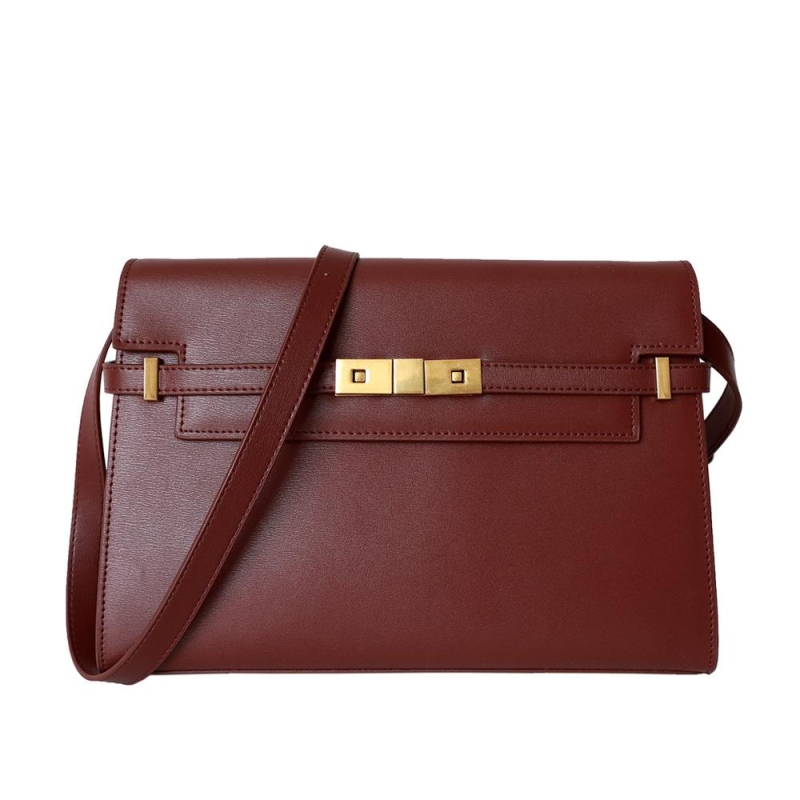 Burgundy Leather Gold Lock Crossbody Satchel Bag Handbags