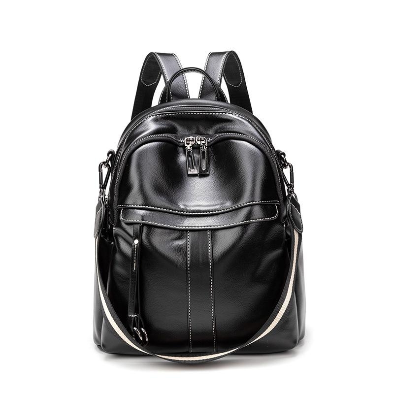 Black Soft Leather Backpack Zipper Office Backpacks