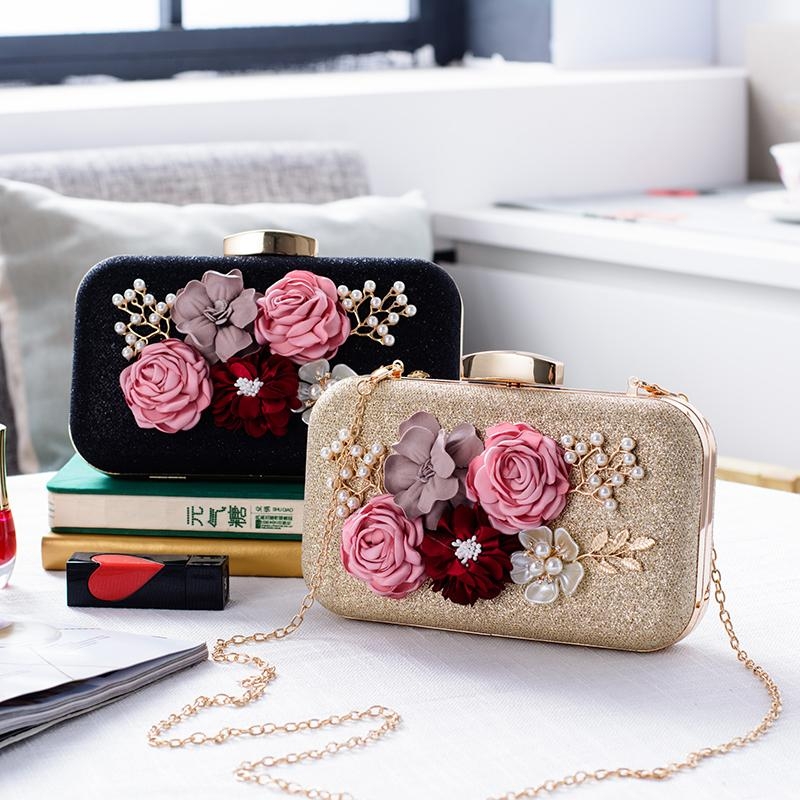 Gold Flowers Box Clutch Bags for Party | Baginning