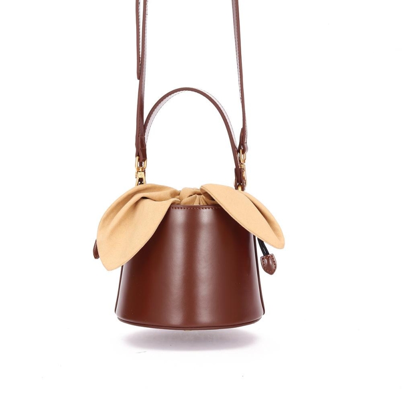 Brown Cow Leather Bucket Handbags Vintage Crossbody Bags 