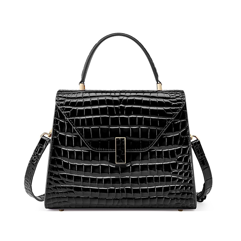 Black Crocodile Printed Leather Satchel Bag Top Handle Crossbody Handle Bags
