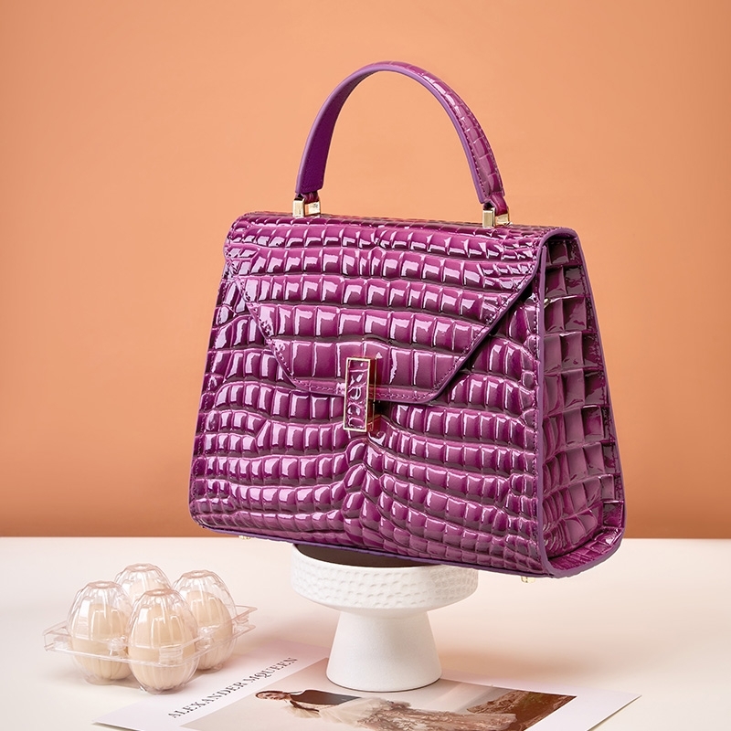 Purple Crocodile Printed Leather Satchel Bag Top Handle Crossbody Handle Bags