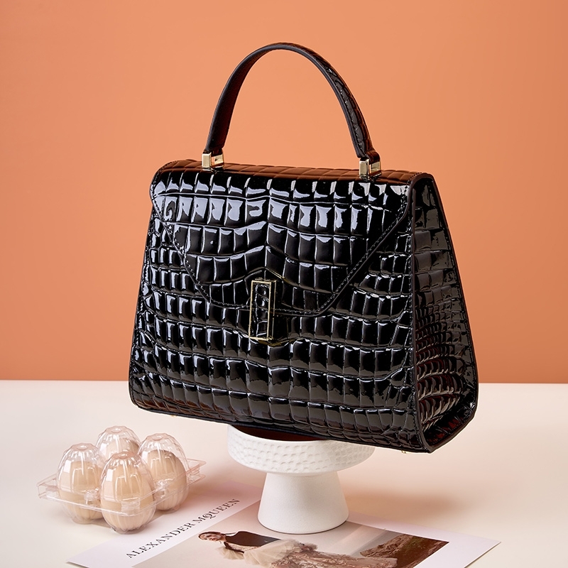 Black Crocodile Printed Leather Satchel Bag Top Handle Crossbody Handle Bags