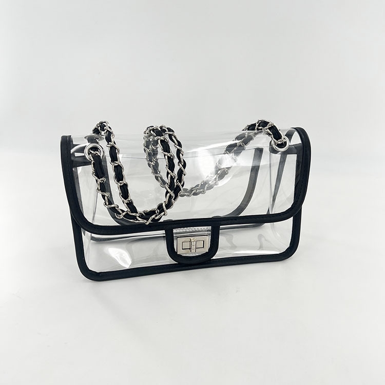 Silver Crossbody Chain Clear Jelly Bag Twist Lock Flap Tranparent Purse
