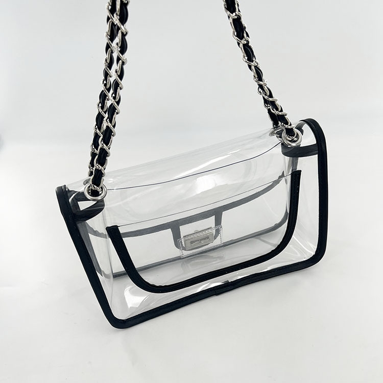 Small Clear Jelly Handbags Top Handle Twist Lock Flap Crossbody Purse with Chain