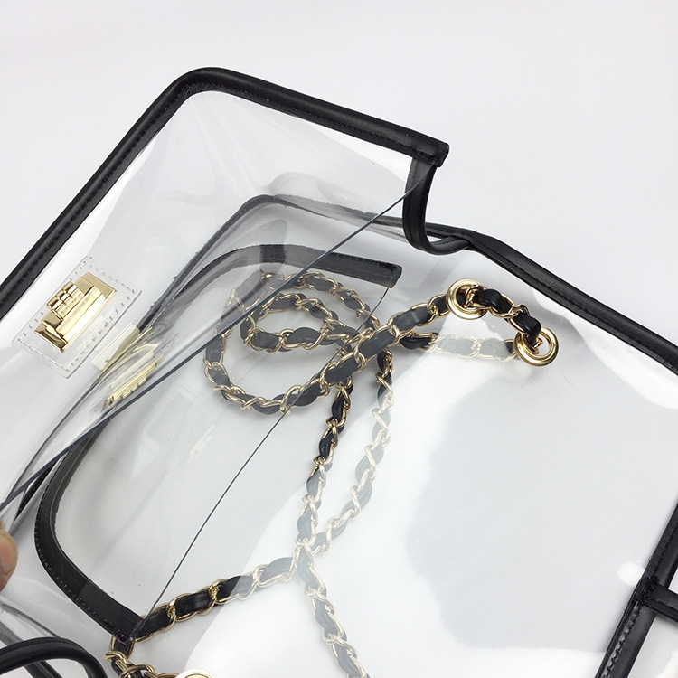 Gold Crossbody Chain Clear Jelly Bag Twist Lock Flap Tranparent