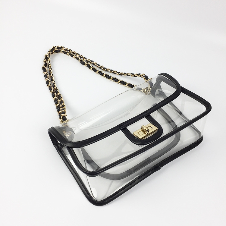 LAM GALLERY Womens PVC Clear Purse Handbag with Chain Stadium Approved Clear  Bag See Through Bag for Working and Concert (Black Gold Large): Handbags