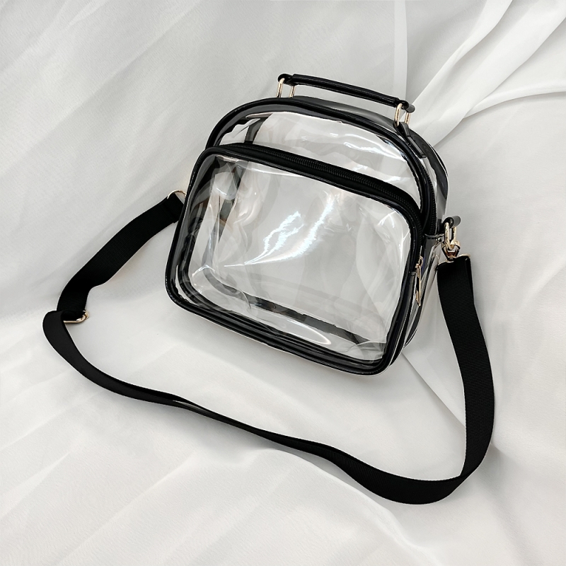 Silver Crossbody Clear Bag Wide Strap Top Handle PVC Handbags