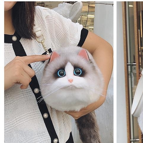 Custom Handmade Imitation Fur Siamese Cat Crossbody Bag Cute Purses