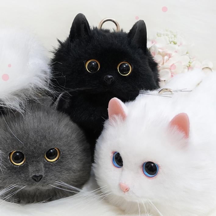 Custom Handmade Imitation Grey Fur Cat Crossbody Bag Cute Purses